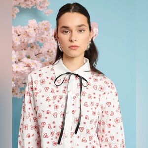 Sister Jane Doodle Bloom Floral Poplin Blouse Festive Holiday XS